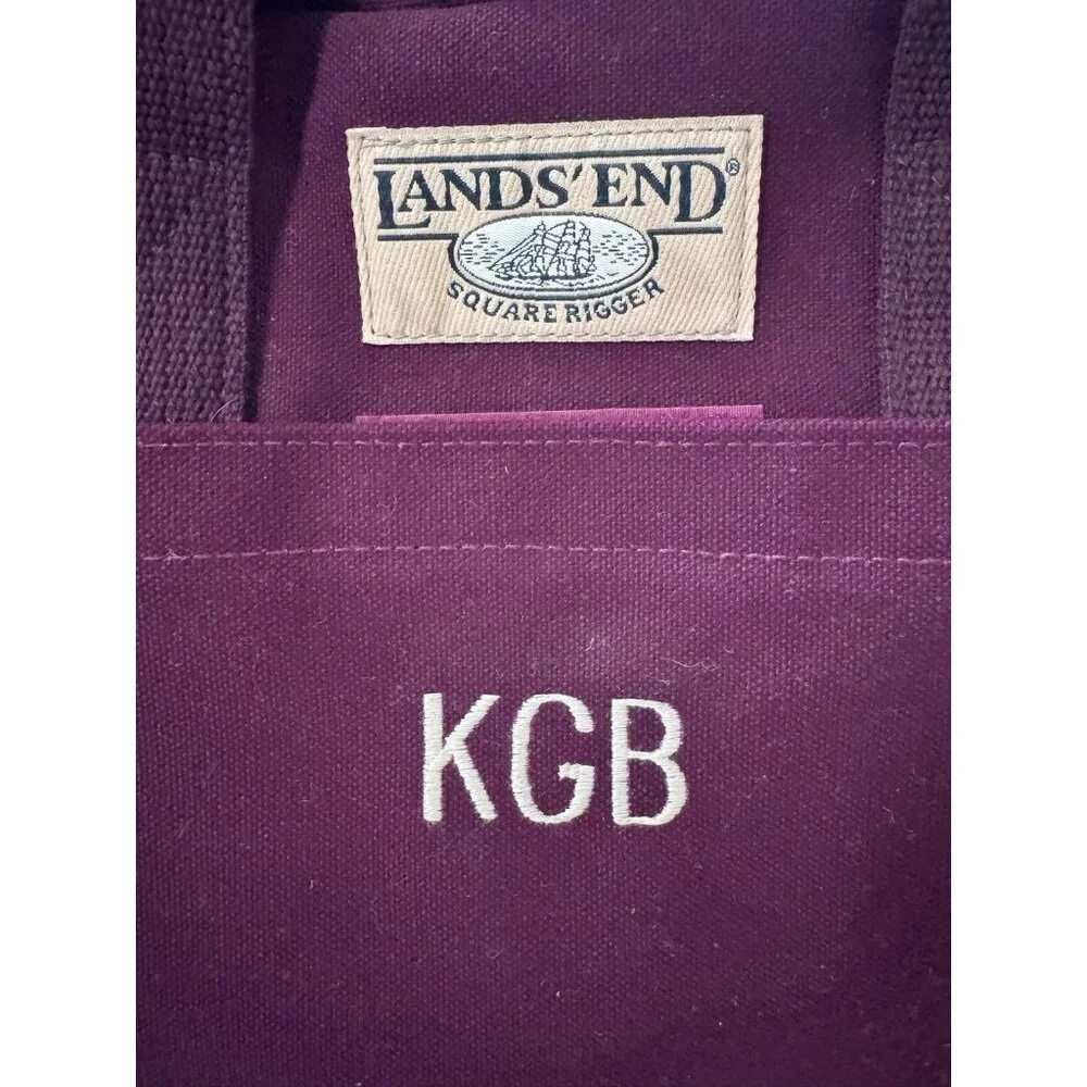VTG Lands End Square Rigger Canvas Bag Initial Embroidered USA Maroon Red